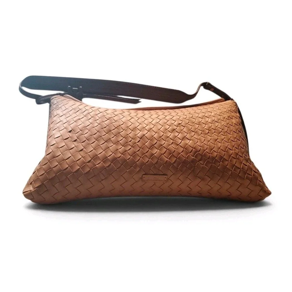 Sam Edelman Petty Shoulder Bag Mocha Mousse Leather Woven Gold Hardware